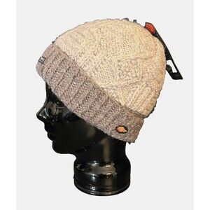 NWT EVEREST Wool Beanie Hat Ivory Gray Cable Knit Fleece Lined Nepal Handmade